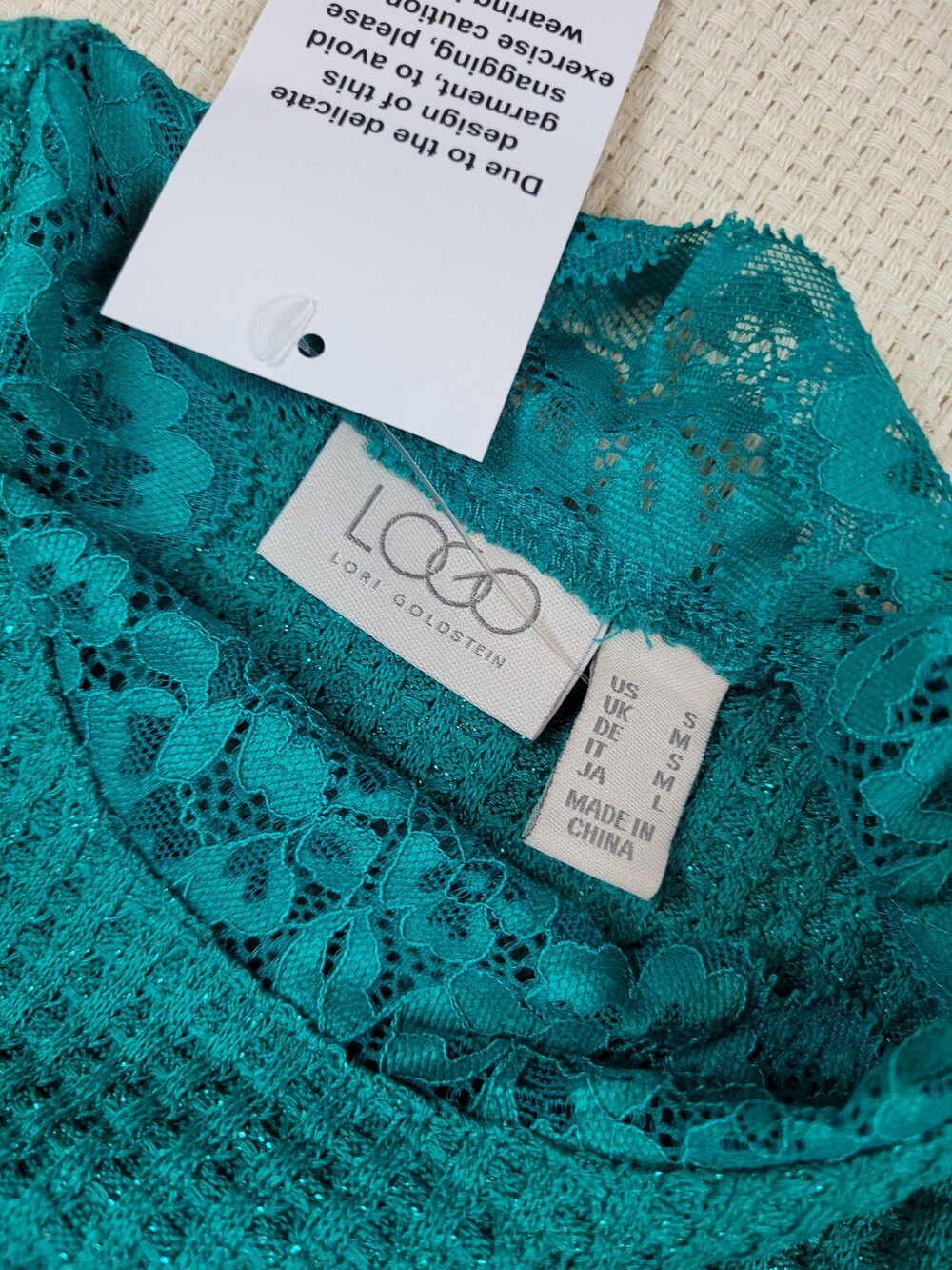 LOGO Lori Goldstein Sweater Womens Small Lace Trim Long Sleeve Pullover Top